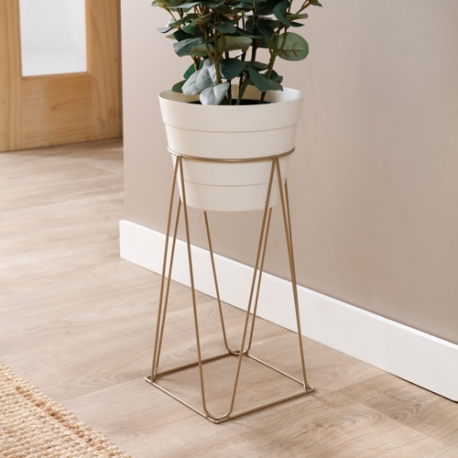 Base Porta Macetas Geométrica con Maceta plástica blanca de 20 cm de diámetro - Imagen 2