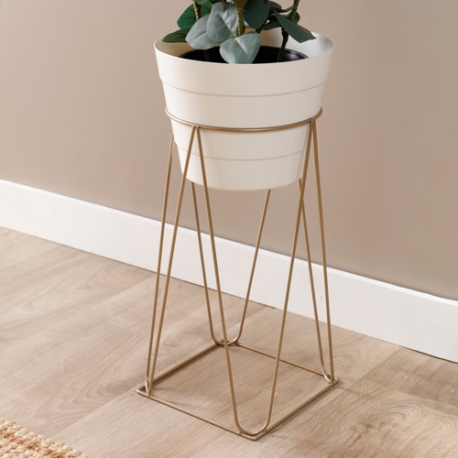 Base Porta Macetas Geométrica con Maceta plástica blanca de 20 cm de diámetro - Imagen 3