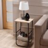 Mesa auxiliar armable con 1 canasta y entrepaño de madera - Thumbnail Image 1
