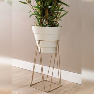 Base Porta Macetas Geométrica con Maceta plástica blanca de 20 cm de diámetro