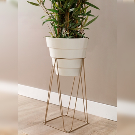 Base Porta Macetas Geométrica con Maceta plástica blanca de 20 cm de diámetro - Imagen 1