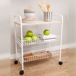 Organizador 2 canastas y entrepaño en madera 56.5x30.5x69 cm - capacidad 30 kg