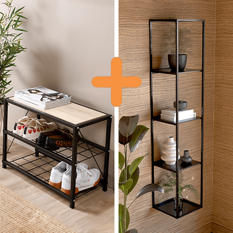 Combo Zapatero banca + Mueble vertical 5 niveles - Negro - Imagen 1