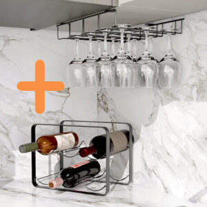 Combo Porta vinos Onix + Colgador de copas - Negro